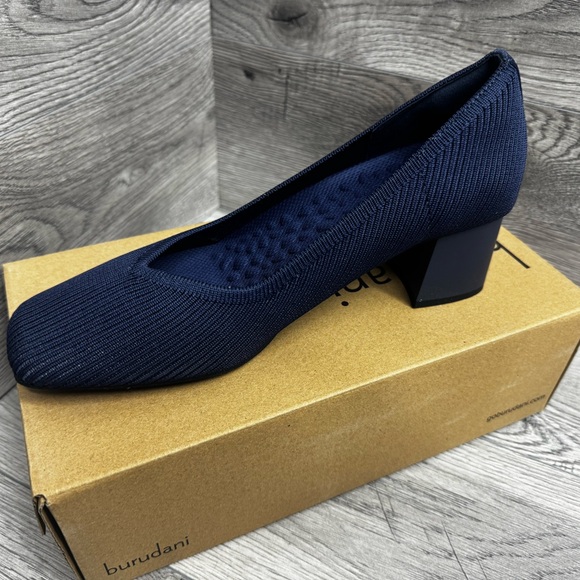Burudani Women’s Low Chunky Block Heel Square Toe Knit Navy Blue Size 8.5 - Picture 3 of 9